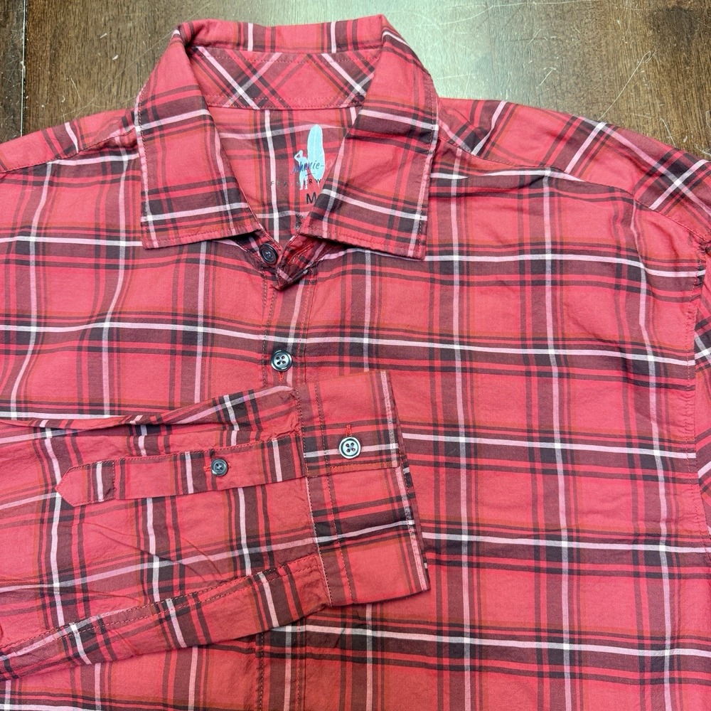 Johnnie-O Featherweight Shirt Mens Medium Red Plaid Long Sleeve Lightweight Polo
